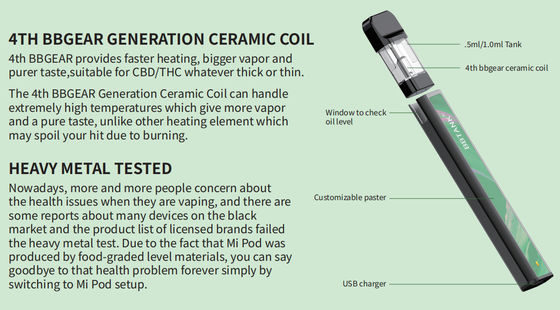 US market e cig big vapor disposable cbd/thc oil cartridge pod vape battery ceramic coil technology atomizer pod